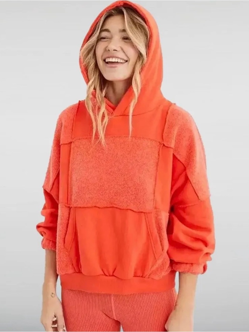 Aerie Orange Patchwork Hooded Sweatshirt
